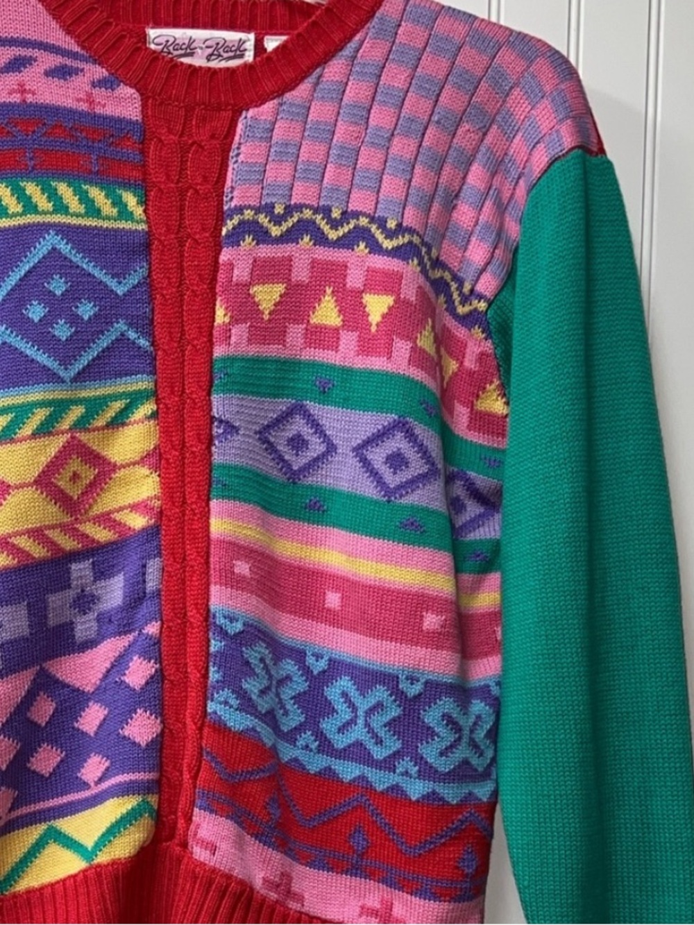 80s Back to Back Color Block Sweater M Vintage Bright Colorblock